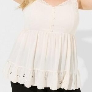 Torrid Cream Lace Trim Blouse